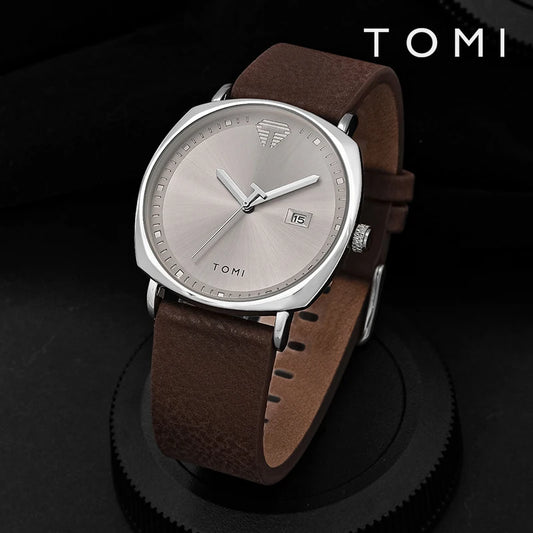 TOMI Men's Watch Minimalist Fashion Sports Watch Calendar Leather Casual Quartz Watch