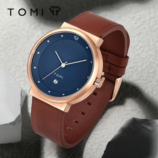 TOMI New Men's Watch Fashion Casual Men's and Women's Ultra Thin Watch Minimalist Men's Business Leather Quartz Watch Clock Gift