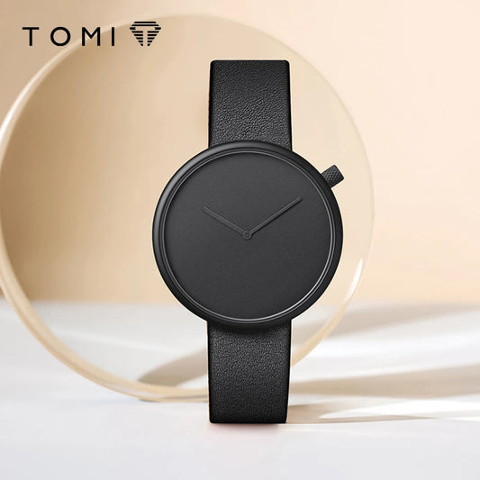 TOMI Women's Minimalist Style Leather Watch Women's Small Disc Scaleless Fashion Watch Minimalist Women's Leisure Quartz Watch