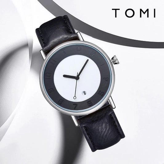 TOMI Men's Minimalist Fashion Watch Men's and Women's Watch Versatile Calendar Round Large dial Quartz Watch Premium Watch